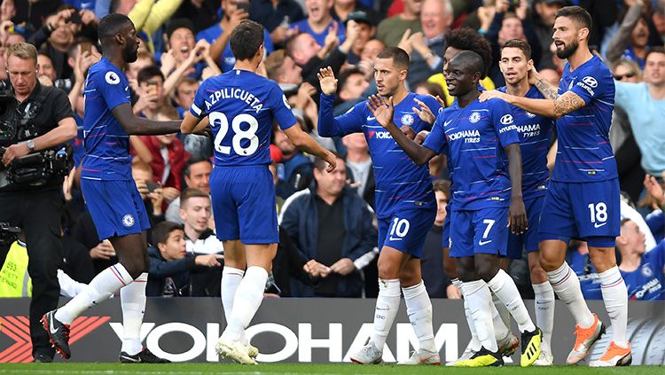 Selebrasi pemain Chelsea usai membobol gawang lawan. Copyright: © Getty Images