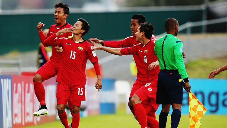 Pemain Timnas Myanmar Yan Naing Oo usai mencetak gol di Piala Dunia U-20 vs Amerika Serikat. Copyright: © GotSoccer