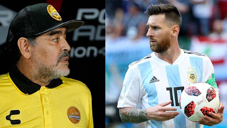 Diego Maradona dan Lionel Messi. Copyright: © Getty Images