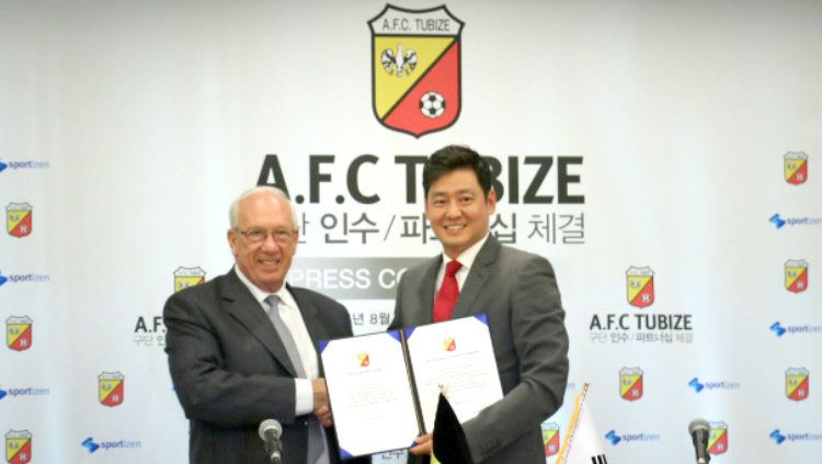 AFC Tubize kerja sama dengan perusahaan Korea Selatan Sportizen. Copyright: © afctubize.co.kr