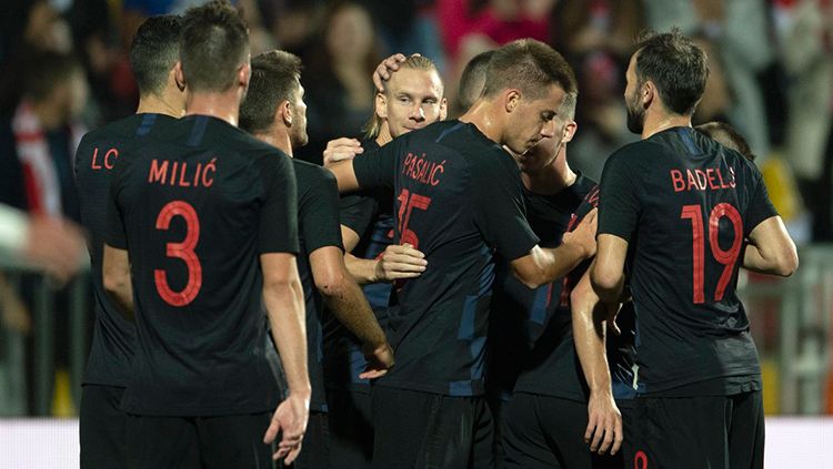 Para pemain Kroasia berselebrasi setelah memenangkan laga atas Yordania. Copyright: © Getty Images