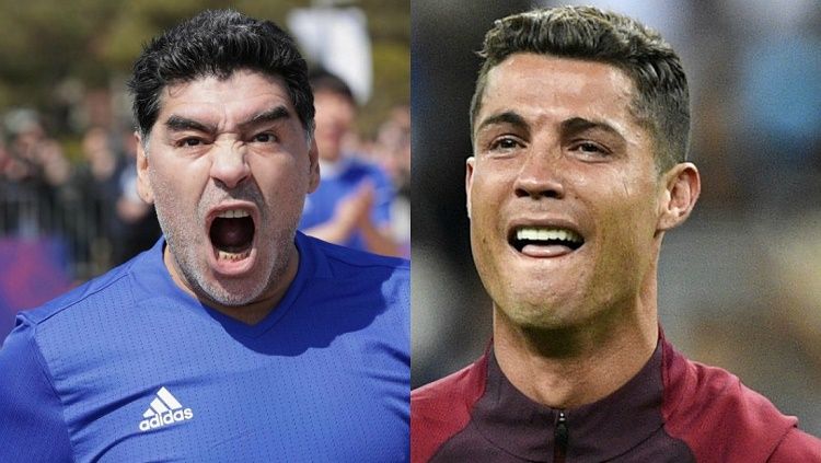 Maradona kerap memberikan komentar dan membandingan Cristiano Ronaldo dengan Lionel Messi Copyright: © FootTheBall