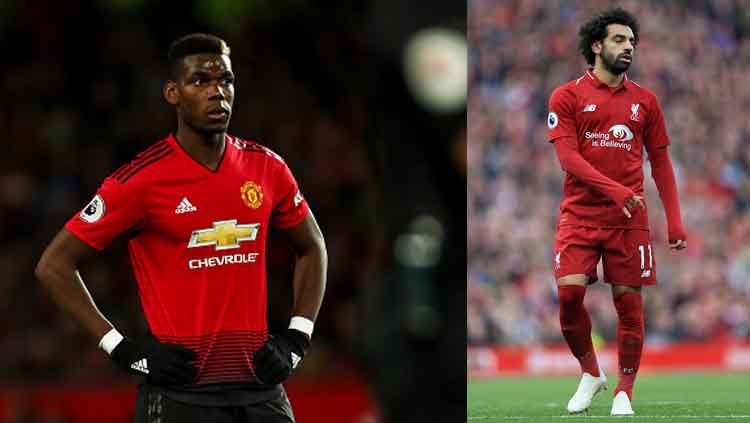 Paul Pogba (kiri) bintang Man United dan Mohamed Salah, bintang Liverpool. Copyright: &copy; Getty Images