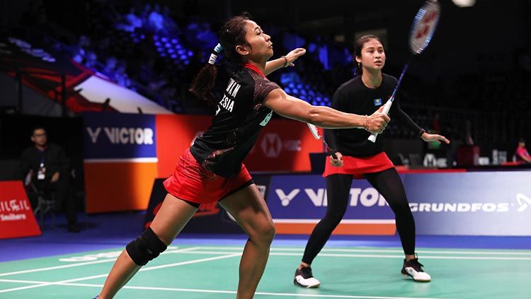 Rizki Amelia Pradipta/Ni Ketut Mahadewi Istarani di ajang Denmark Open 2018. Copyright: © HUMAS PBSI