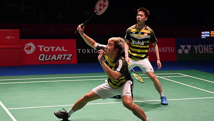 Kevin Sanjaya/Marcus Gideon tampil sebagai juara ganda putra di Denmark Open 2018. Copyright: © INDOSPORT
