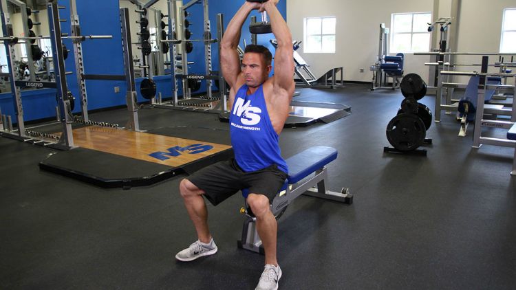 Double Handed Dumb Bell Extension Copyright: &copy; muscleanandstrenght.com
