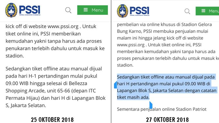 Pernyataan PSSI terkait tiket offline babak perempatfinal Piala Asia U-19 2018. Copyright: © Riris Putri/INDOSPORT