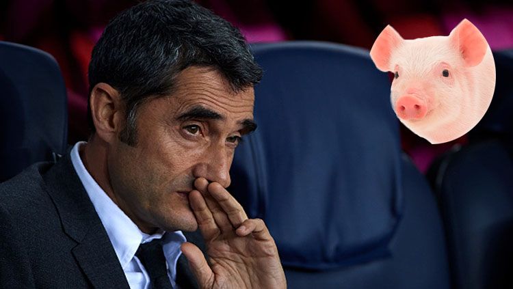 Pelatih Barcelona, Ernesto Valverde (Insert: Kepala babi) Copyright: © Getty Images