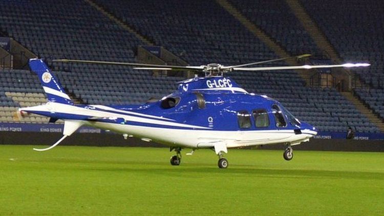 Helikopter milik bos Leicester City, Vichai Srivaddhanaprabha. Copyright: © Getty Images
