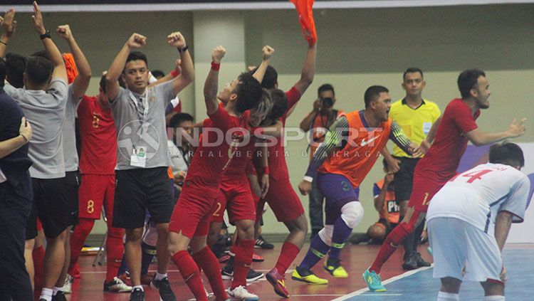 Timnas Futsal Indonesia berhasil mengalahkan Chinese Taipei dengan skor 7-0 pada pertandingan pertama Kejuaraan Futsal 2019 di GOR Universitas Negeri Yogyakarta, Jumat (06/09/19). Copyright: © Ronald Seger/INDOSPORT