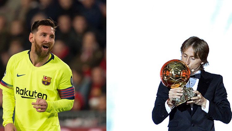 Pemain megabintang Barcelona, Lionel Messi dan Luka Modric, playmaker Real Madrid. Copyright: &copy; Getty Images