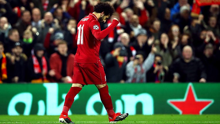 Selebrasi bintang Liverpool, Mohamed Salah, saat melawan Napoli. Copyright: © Getty Images