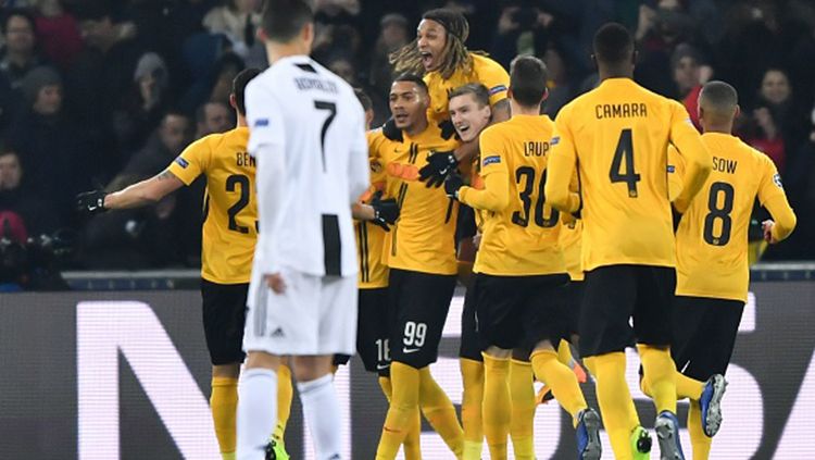 Para pemain Young Boys berselebrasi setelah mencetak gol ke gawang Juventus. Copyright: © Getty Images