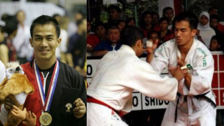 Joe Taslim membuka kenangan lama ketika dirinya masih aktif menjadi atlet judo yang membanggakan Indonesia. Copyright: © Tribunnews
