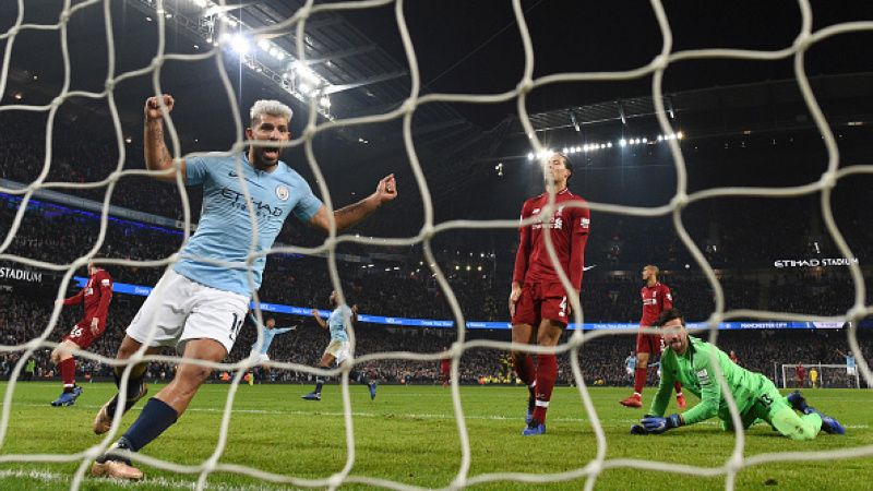 Sergio Aguero merayakan golnya ke gawang Liverpool Copyright: © Getty Images