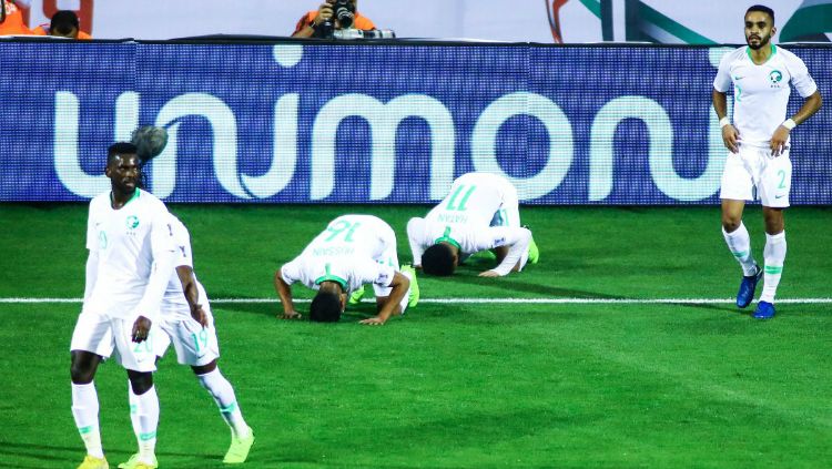 Selebrasi Pemain Arab Saudi usai Mencetak Gol ke gawang Korea Utara Copyright: © Twitter