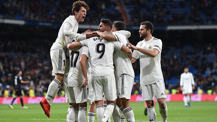 Aksi selebrasi pemain Real Madrid menang atas Leganes pada laga 16 besar Copa del Rey Real Madrid melawan Leganes di Santiago Bernabeu 09/01/19. Copyright: © Getty Images