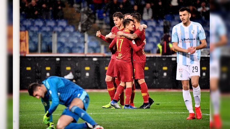 Laga AS Roma vs Virtus Entella di babak 16 besar Coppa Italia, Selasa (15/01/19) dini hari. Copyright: © Twitter/@ASRomaEN