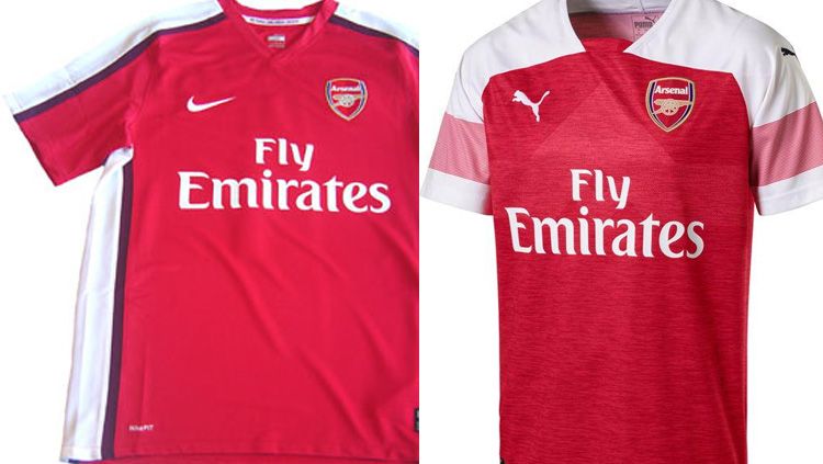 Perbedaan jersey Arsenal 2009 dan 2019 Copyright: © INDOSPORT
