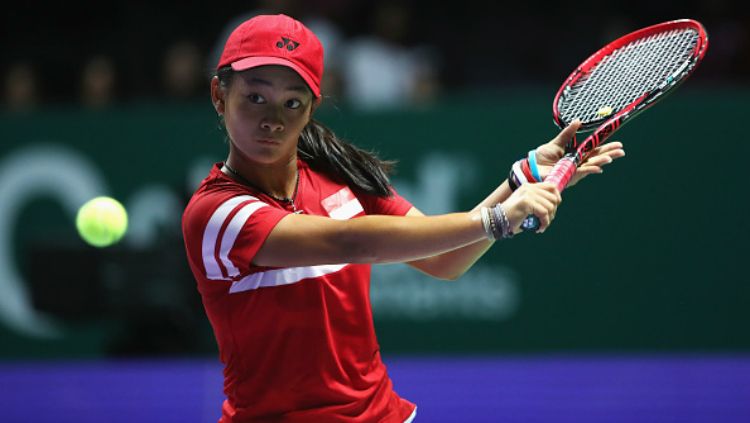Priska Madelyn Nugroho saat tampil di kejuaraan tenis di Singapura. Copyright: © Getty Images