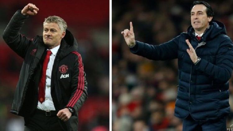 Pelatih Manchester United, Ole Gunnar Solskjaer dan Unai Emery, pelaih Arsenal. Copyright: © Pundit Arena