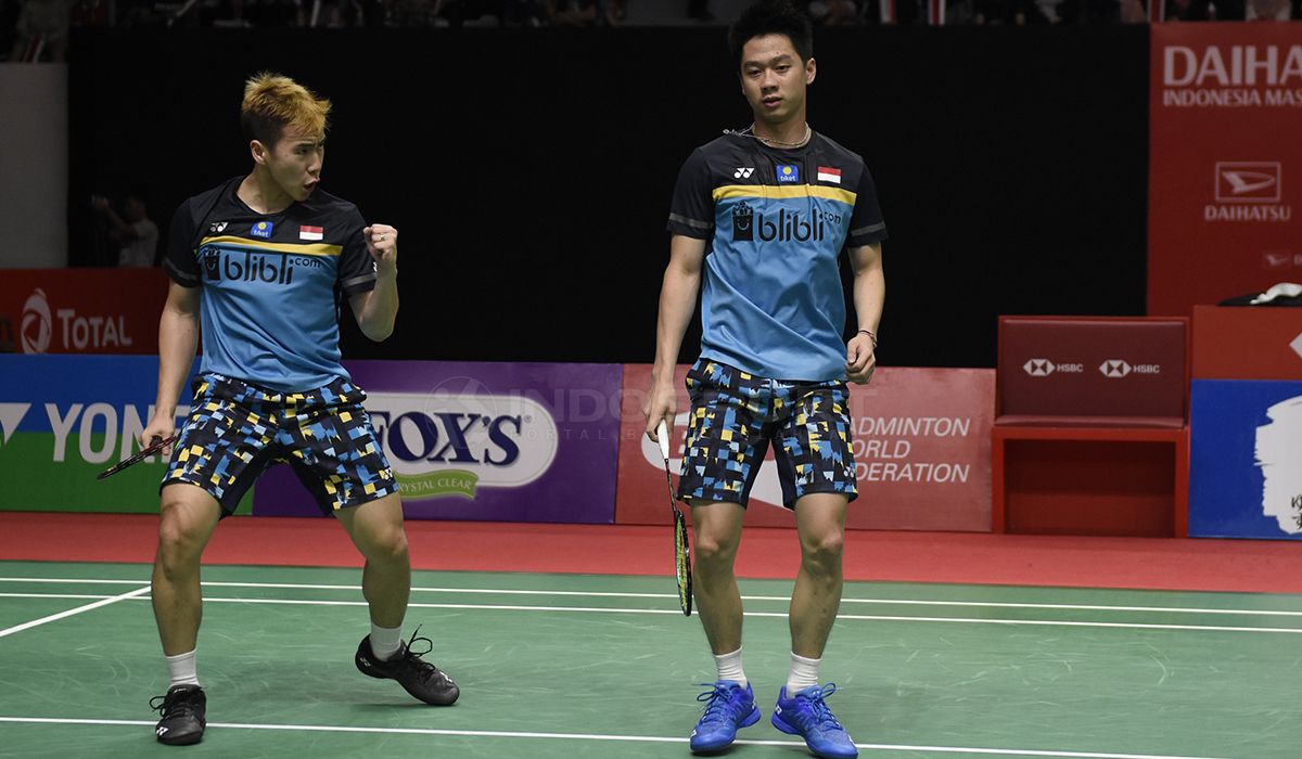 Pasangan ganda putra Indonesia, Marcus Fernaldi Gideon/Kevin Sanjaya Sukamuljo akan tampil di Fuzhou China Open 2019. Copyright: © Herry Ibrahim/INDOSPORT