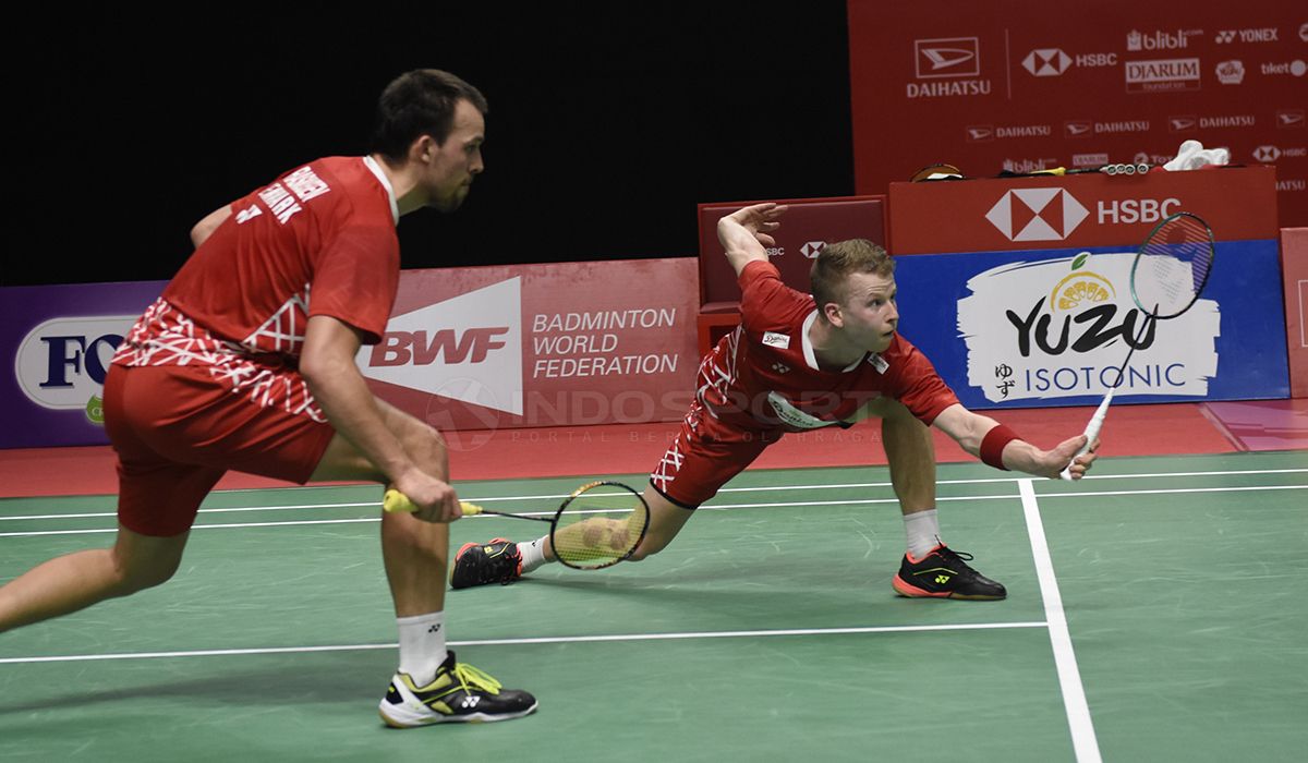 Kim Astrup/Anders Skaarup Rasmussen di ajang turnamen Indonesia Masters 2019 Copyright: © Herry Ibrahim/INDOSPORT