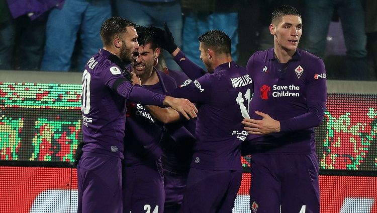 Perayaan gol pemain Fiorentina ke gawang AS Roma. Copyright: © Getty Images