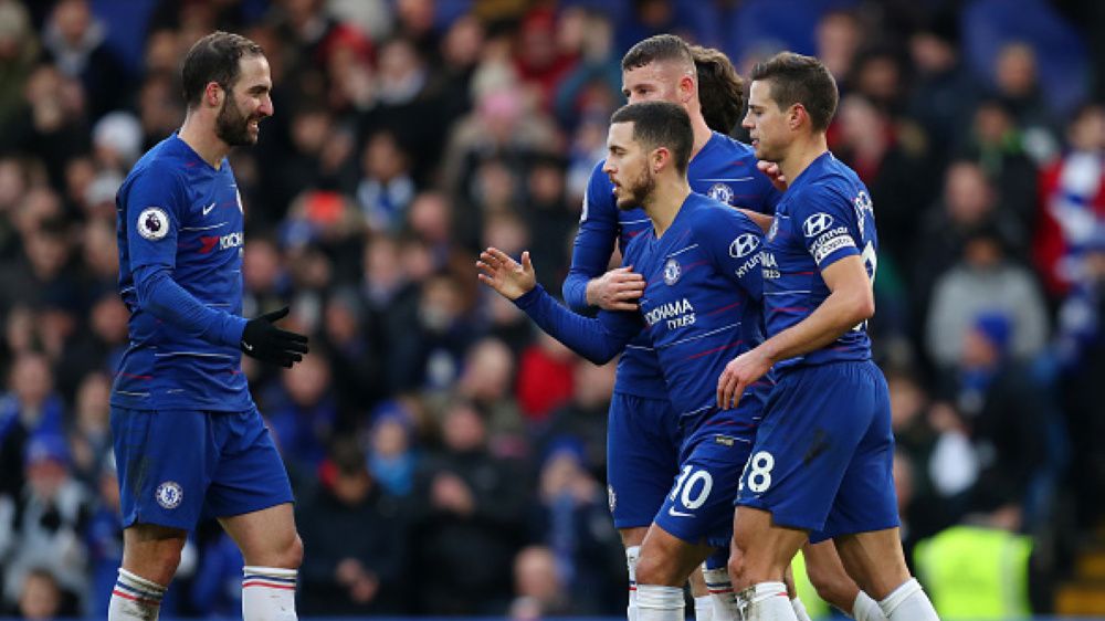 Selebrasi Pemain Chelsea Usai Kalahkan Huddersfield Copyright: © GettyImages