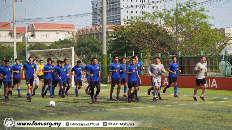 Skuat Malaysia U-22 sedang berlatih. Copyright: © FAM Malaysia
