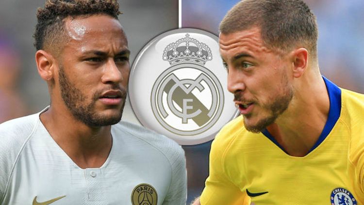 Neymar dan Eden Hazard dirumorkan ke Real Madrid. Copyright: © Daily Express