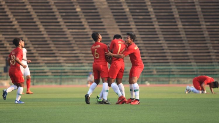 Aksi selebrasi pemain Timnas Indonesia U-22 Copyright: © PSSI