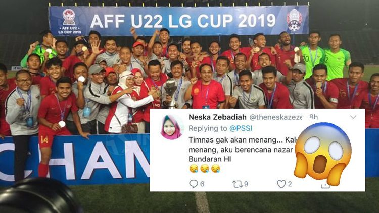 Seorang wanita bernazar mengejutkan jika Timnas U-22 juara Piala AFF U-22 2019. Copyright: © Twitter.com/Theneskazeze