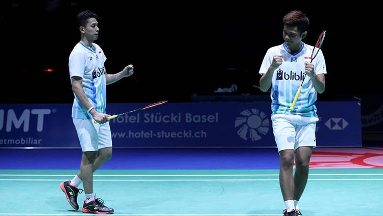 Pebulutangkis ganda putra, Fajar Alfian mengaku masih kaget ketika dirinya bersama M.Rian Ardianto berhasil mengalahkan pasangan Goh V Shem/Tan Wee Kiong. Copyright: © PBSI