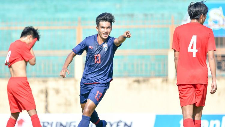 Selebrasi Pemain Thaland U-19 usai mencetak gol di ajang VFF U-19 Turnamen Copyright: © Twitter