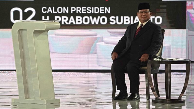Prabowo Subianto dalam Debat Capres 2019. Copyright: © Dimas Ardian/Bloomberg via Getty Images
