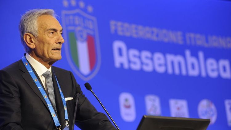 Presiden Federasi Sepak Bola Italia (FIGC) Gabriele Gravina ancam tendang Juventus dan AC Milan dari Serie A Liga Italia. Copyright: © Marco Rosi/Getty Images