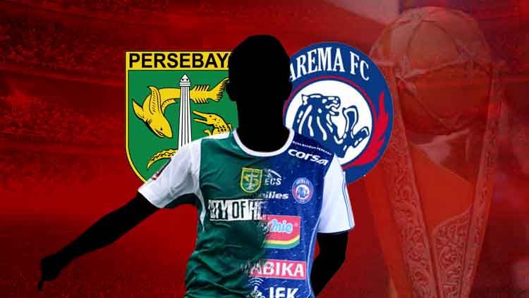 Ilustrasi duel pemain Persebaya Surabaya vs Arema FC Copyright: © INDOSPORT