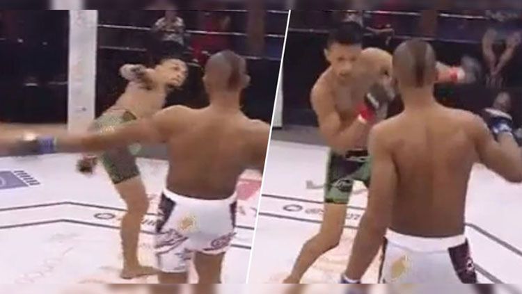 Petarung MMA, Daniel Lacerda, mengalami dislokasi bahu setelah melakukan tendangan. Copyright: &copy; Jolassanda/Twitter