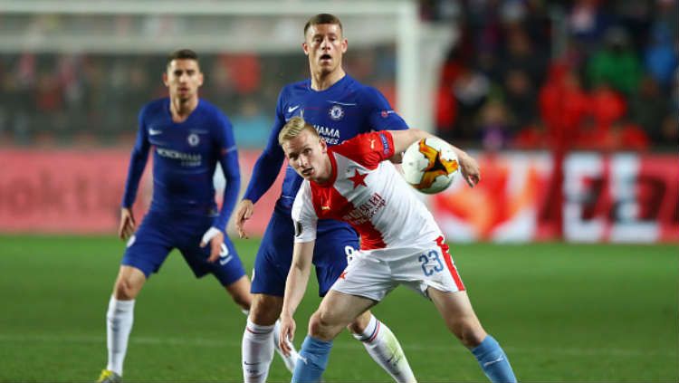 Laga leg pertama perempatfinal Liga Europa antara Slavia Praha vs Chelsea (11/4/19). Copyright: © Martin Rose/Getty Images