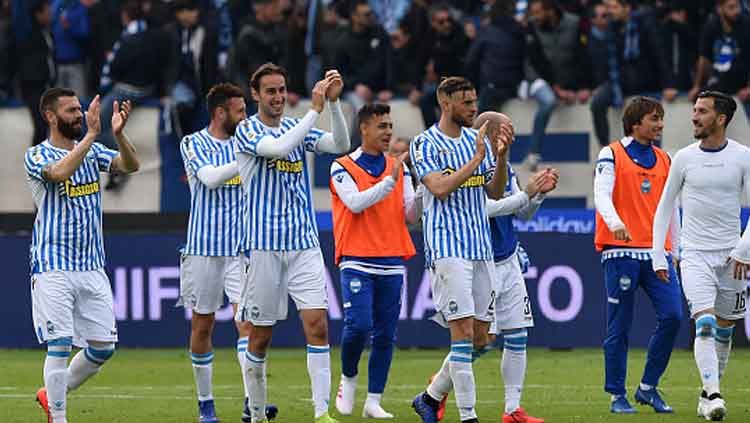 Ekspesi para pemain SPAL usai meraih kemenangan atas Juventus dini hari tadi di Stadio Paolo Mazza. Copyright: © Chris Ricco/GettyImages