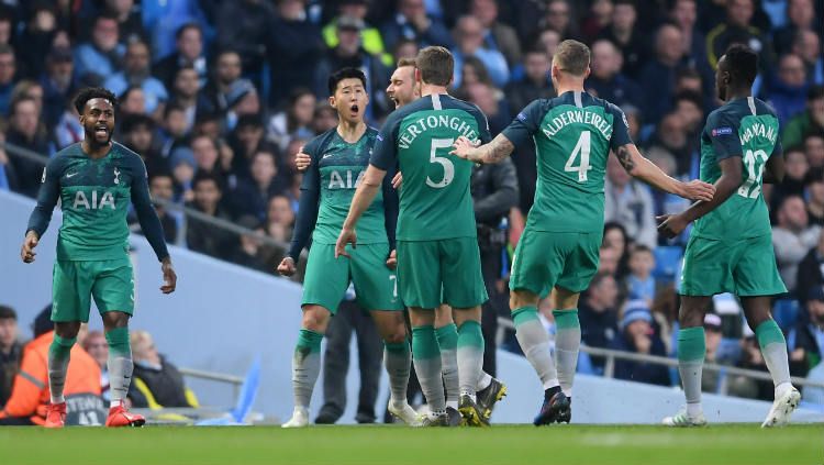 Dalam laga leg kedua perempatfinal Liga Champions 2018/19 antara Manchester City vs Tottenham Hotspur tercipta tujuh gol. Copyright: © Laurence Griffiths/Getty Images