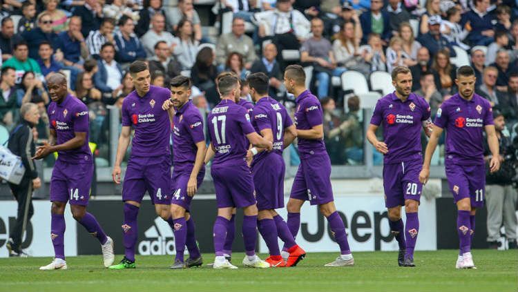 Perayaan gol Fiorentina usai cetak gol ke gawang Juventus, Minggu (21/04/19), di Allianz Stadium. Copyright: © Giampiero Sposito/Getty Images