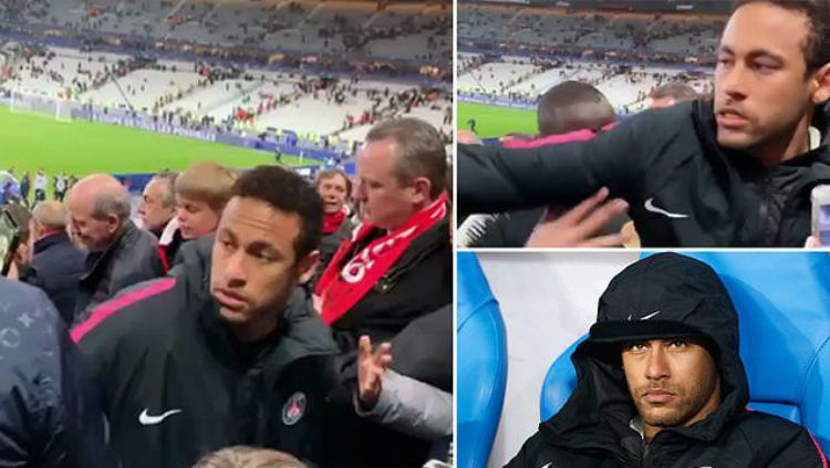 Neymar meninju salah seorang fan usai laga PSG vs Rennes. Copyright: © Twitter/DerangedRadio