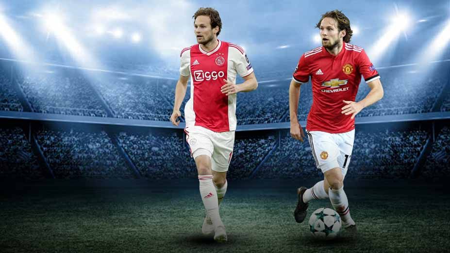 Pemain Ajax, Daley Blind dan sewaktu jersey Manchester United. Grafis:Yanto/Indosport.com Copyright: © Grafis:Yanto/Indosport.com