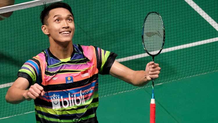 Aksi selebrasi Jonatan Christie sata di Malaysi Open 2019. Copyright: © Stanley Chou/Getty Images