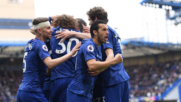 Pemain Chelsea merayakan gol ke gawang Watford, Minggu (05/05/19), di Stamford Bridge. Copyright: © Twitter/@ChelseaFC