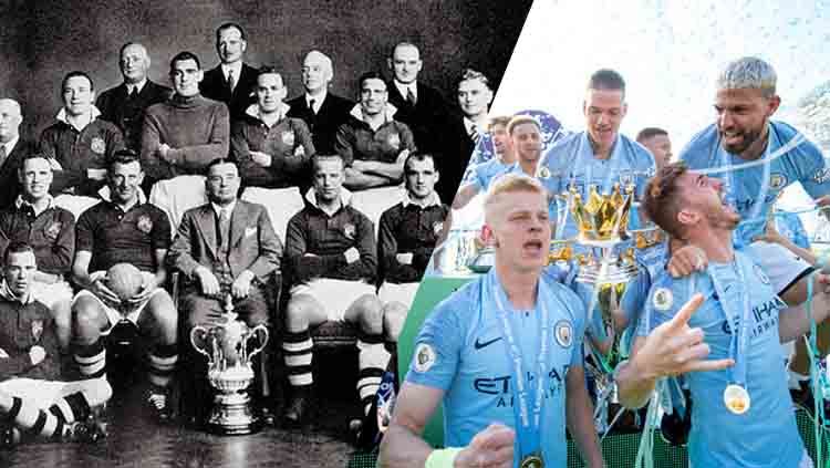 Manchester City saat juara Piala FA 1904 dan musim ini 2018/19. Copyright: © Michael Regan/Getty Images