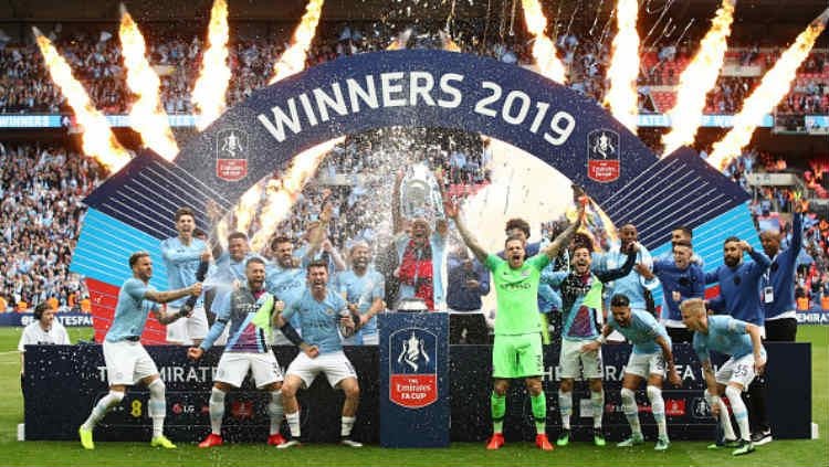 Selebrasi Manchester City usai mejuarai Piala FA 2018/19. Julian Finney/Getty Images. Copyright: © Julian Finney/Getty Images