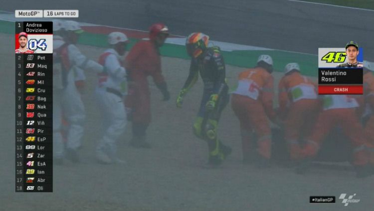 Valentino Rossi jatuh di GP Italia 2019. Copyright: © Twitter.com/@MotoGP